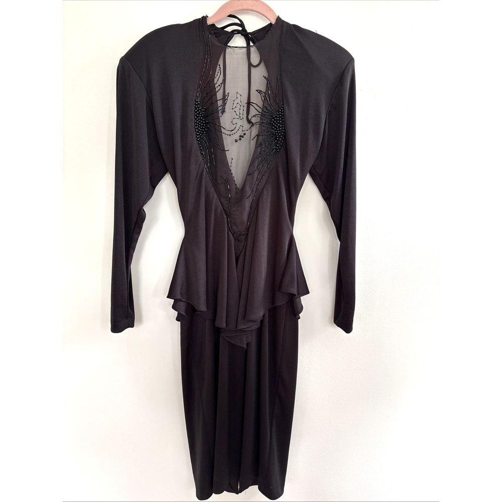 VTG Karen Okada for David Howard "Climax" Dress 80's Glam Sheer Beaded | 7/8